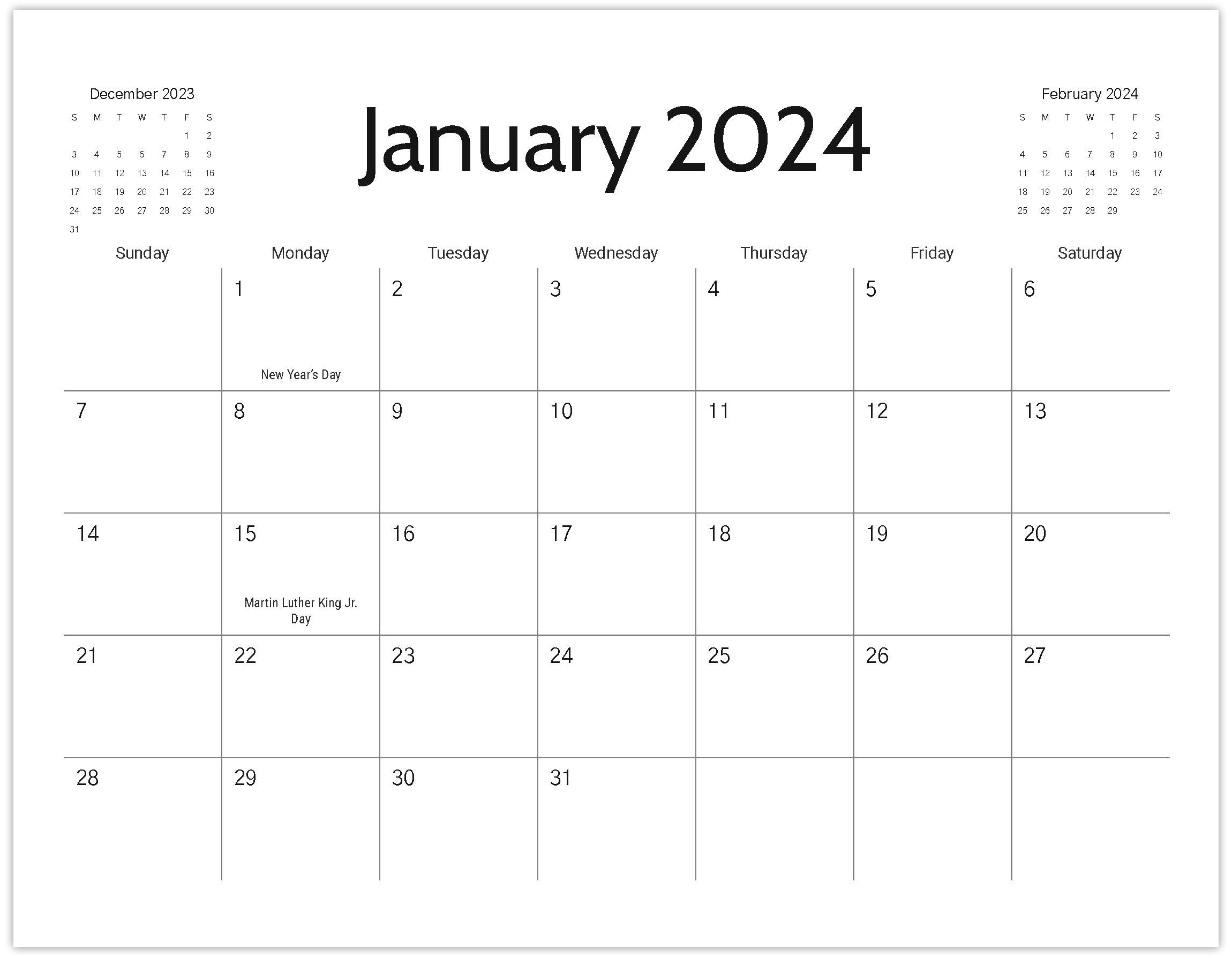 Free Printable 2024 Monthly Calendar with Holidays - Pretty Style!