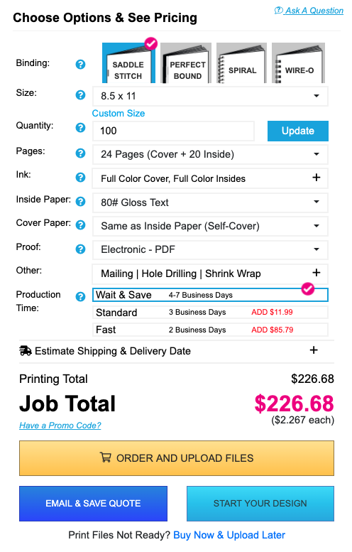 printing center usa pricing