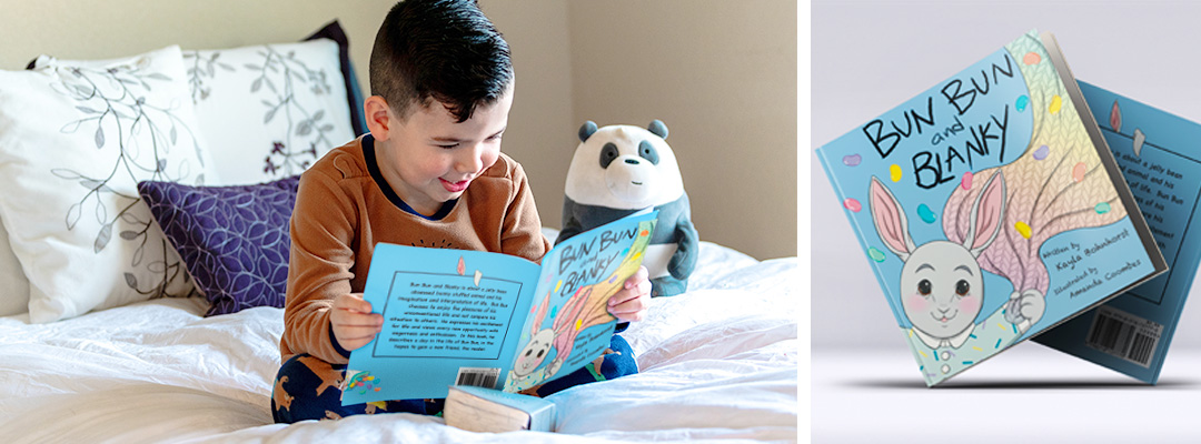 kid reading Bun Bun and Blanky children's book