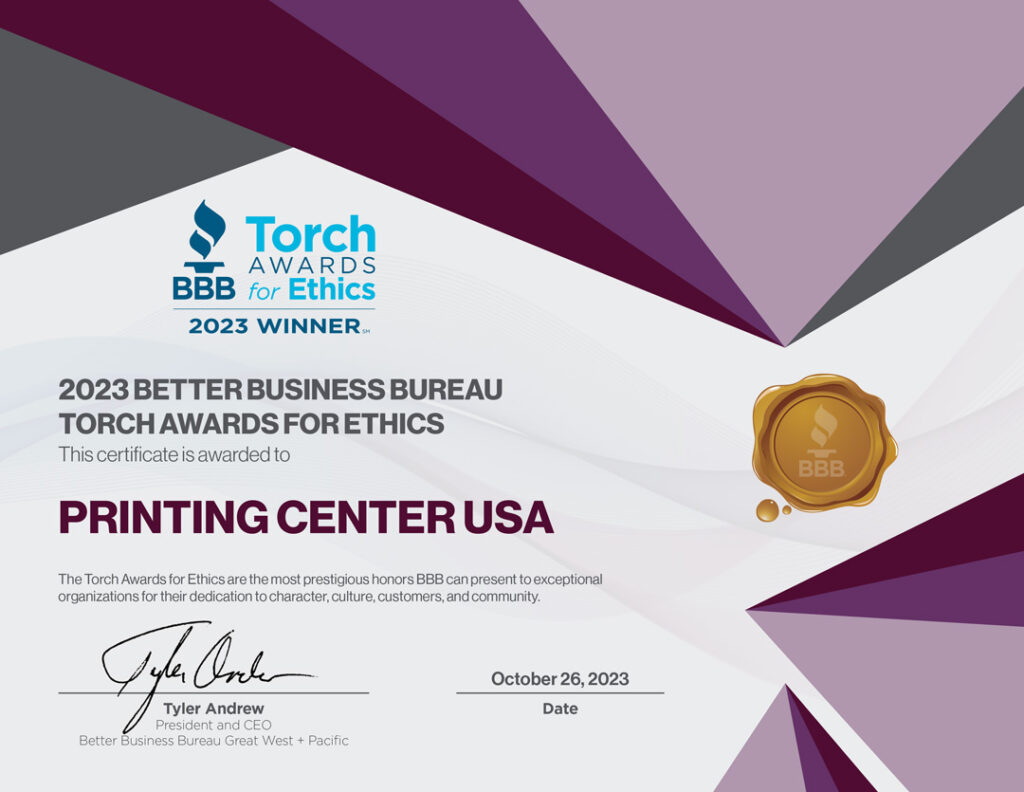 BBB Torch Award PrintingCenterUSA