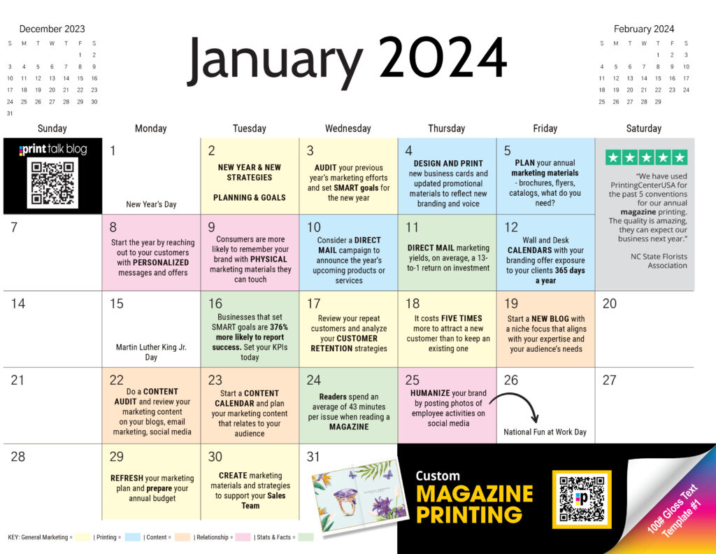 January 2024 marketing content calendar